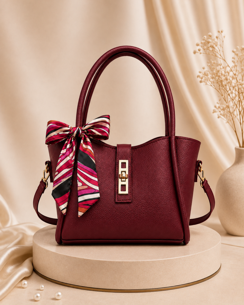 Scarf & Gold Lock Tote Handbag – Shoulder Tote Bag for Women
