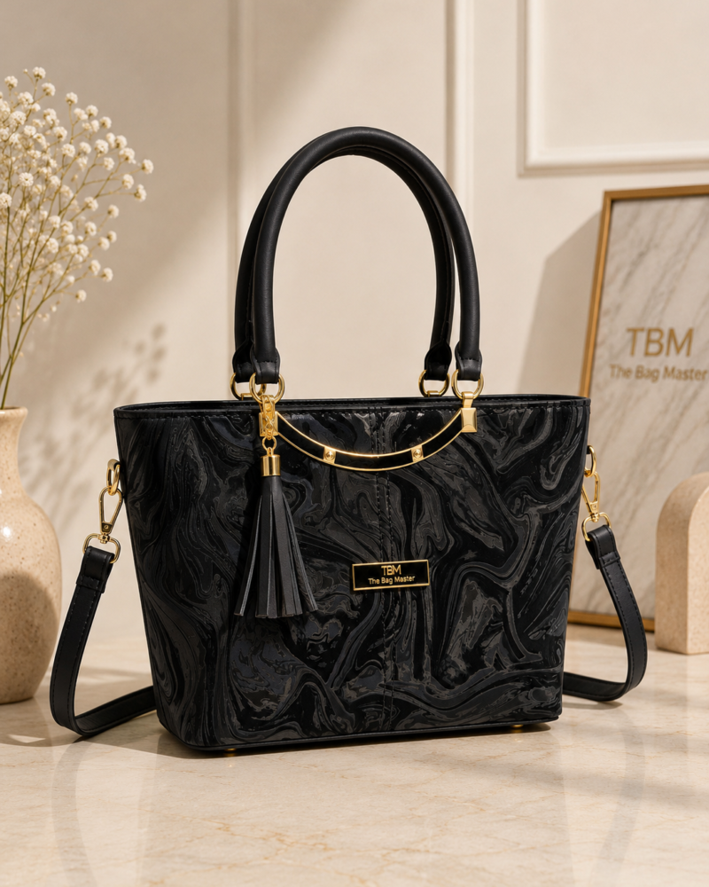 TBM Sage Marble Luxe Handbag – Premium Women’s Tote & Shoulder Bag (12” × 8” × 4”)