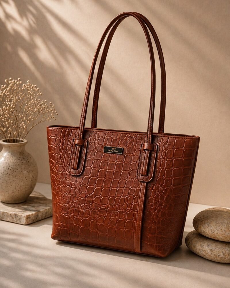 Signature Crocodile Tote Bag – Structured Shoulder Tote for Women