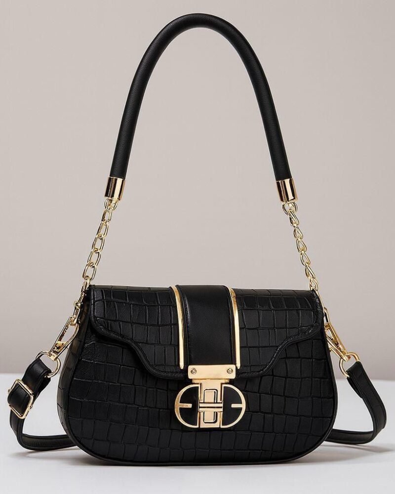 Textured Crossbody Bag with Chain Strap – Black, Brown & White