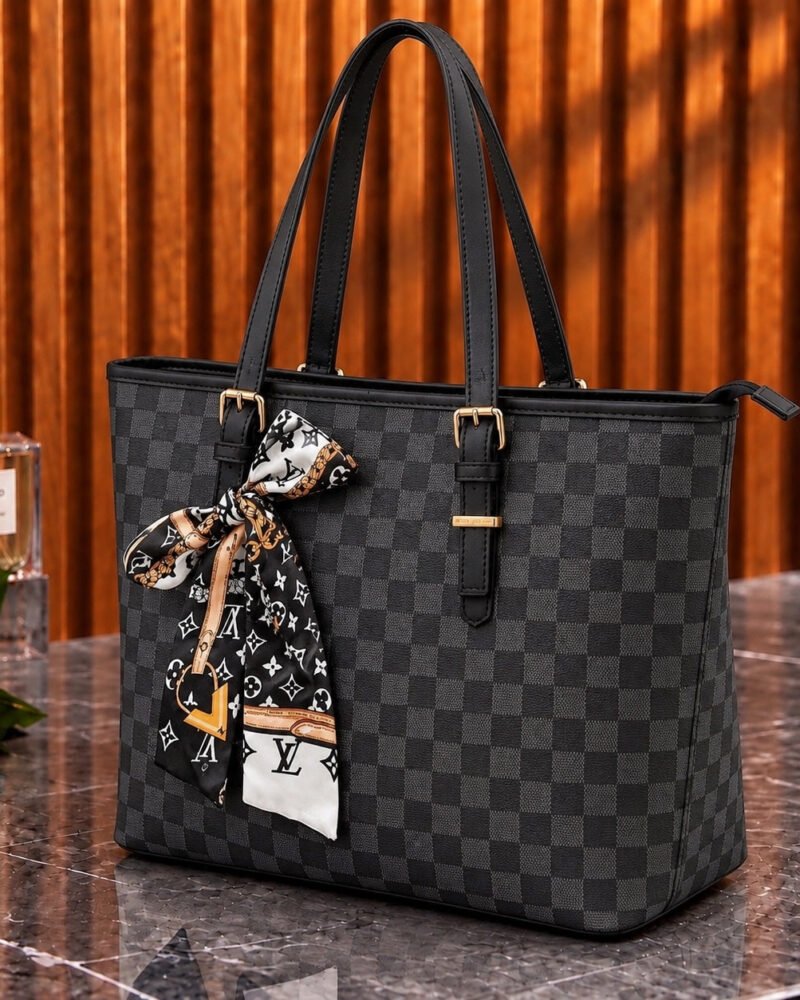 Checkered Bow Tote Handbag for Women, Printed Tote Bag