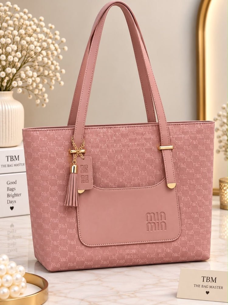 Monogram Print Handbag with Tassel – Tote Bag for Women