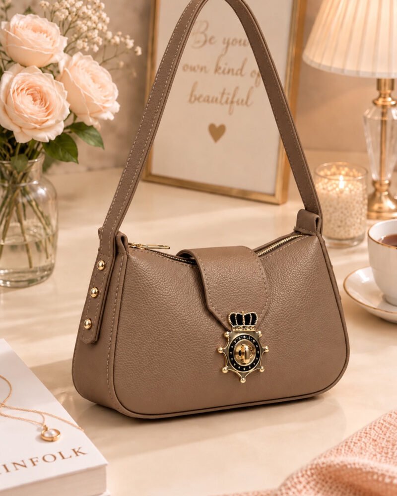 Royal Crown Lock Shoulder Bag, Premium Handbag for Women