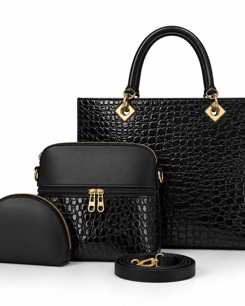 Crocodile Texture 3 Piece Handbag Set for Women, Bag with Pouches