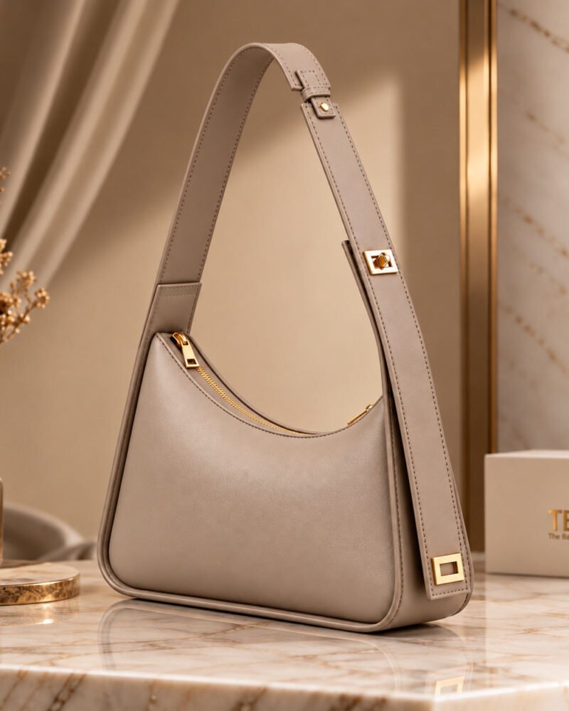 Soft Leather Handbag for Women, Hobo Shoulder Bag with Gold Hardware